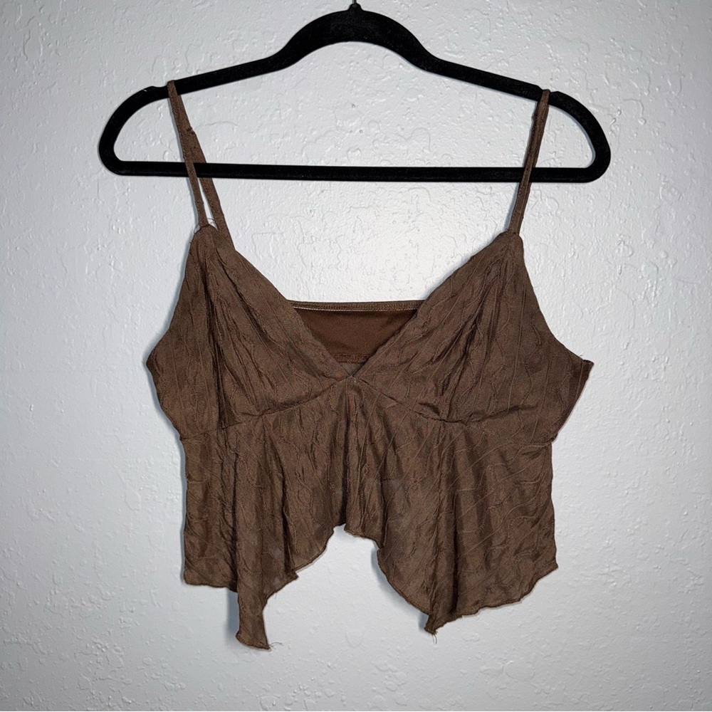 Brown Spaghetti Strap V-Neck Flowy Crop Top